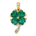 14k Lab Created Heart Emerald and Diamond Four Leaf Clover Pendant