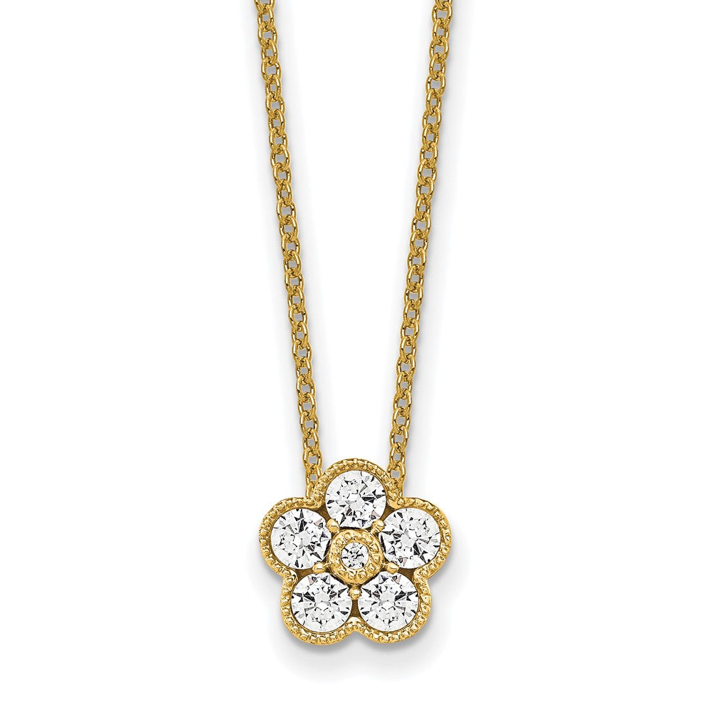 True Origin 14K Yellow Gold 1/2 carat Lab Grown Diamond VS+ F+ Complete 18 in Floral Necklace