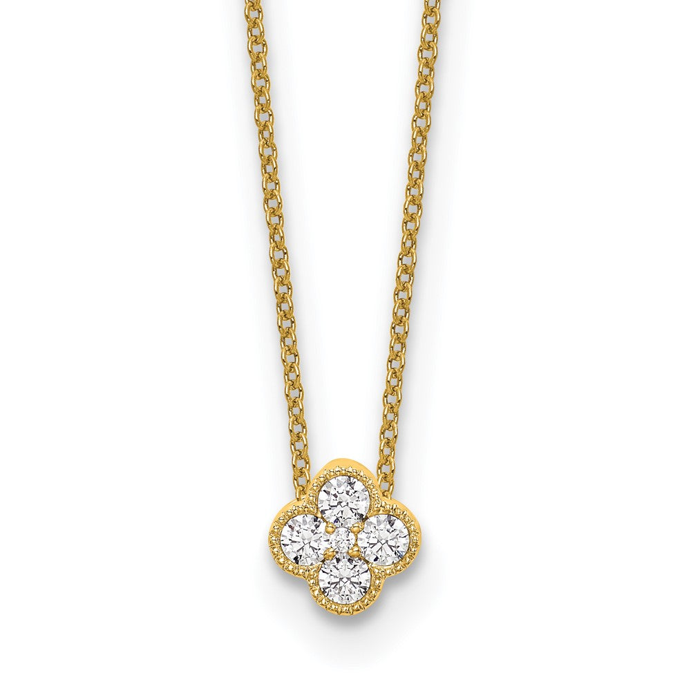 True Origin 14K Yellow Gold 1/4 carat Lab Grown Diamond VS+ F+ Complete 18 in Bloom Floral Necklace