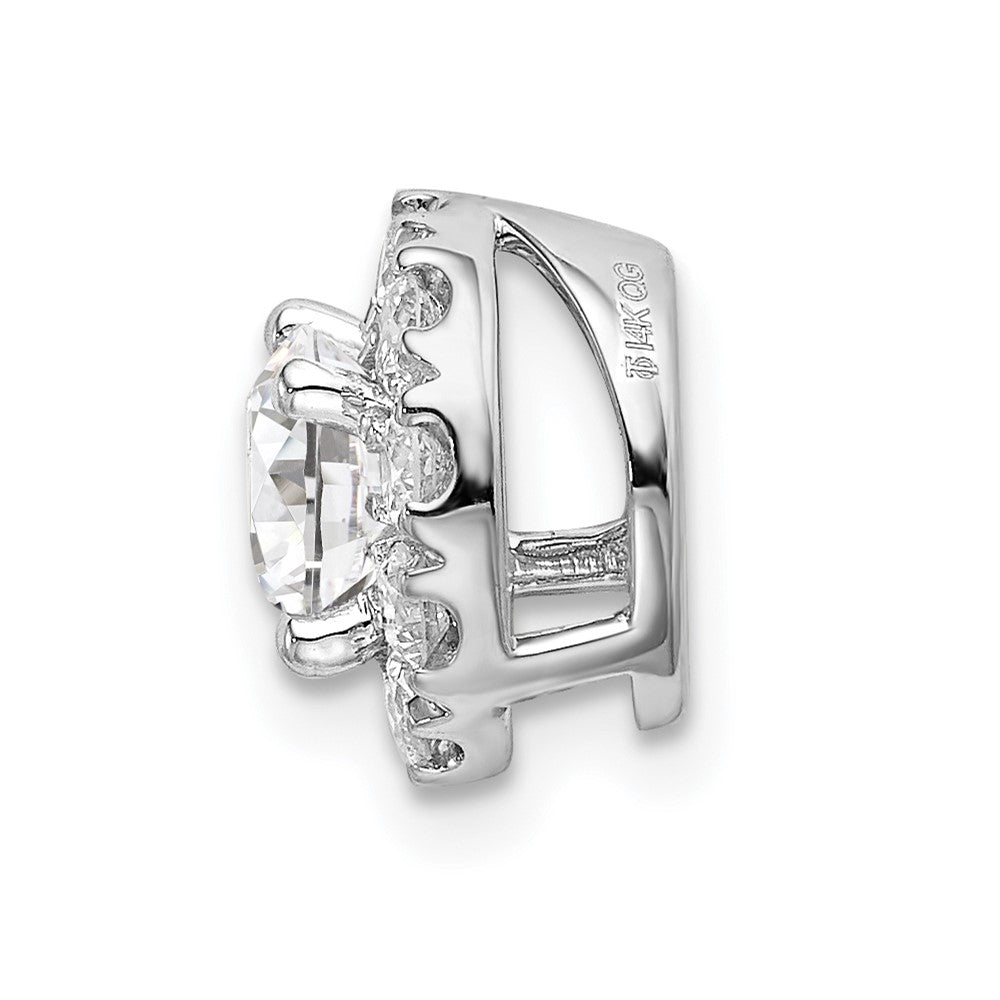 14k White Gold 1 carat Lab Grown Diamond VS/SI+ G+ Round Halo Chain Slide Pendant