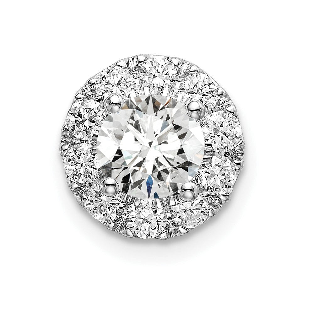 14k White Gold 1 carat Lab Grown Diamond VS/SI+ G+ Round Halo Chain Slide Pendant
