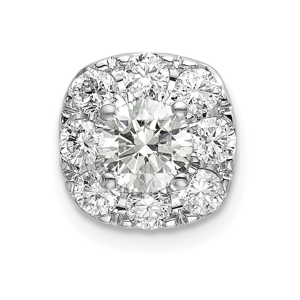 14k White Gold 1 carat Lab Grown Diamond VS/SI+ G+ Complete Cushion Halo Chain Slide Pendant