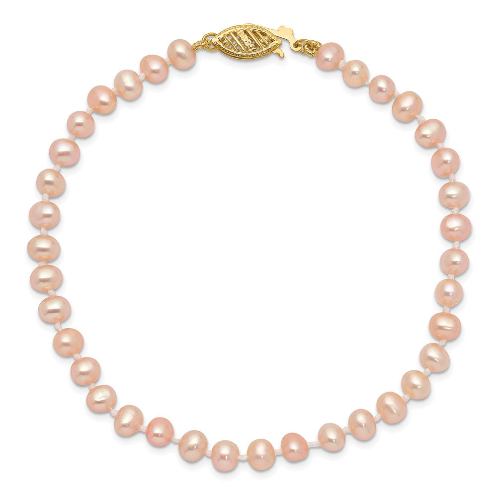 14k 4-5mm Pink Near-Round Freshwater Cultured Pearl 7.5 inch Bracelet