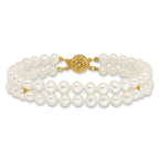 14k 5-6mm White Near-Round Freshwater Cultured Pearl 2-Strand 7.5 inch Bracelet