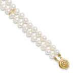 14k 5-6mm White Near-Round Freshwater Cultured Pearl 2-Strand 7.5 inch Bracelet
