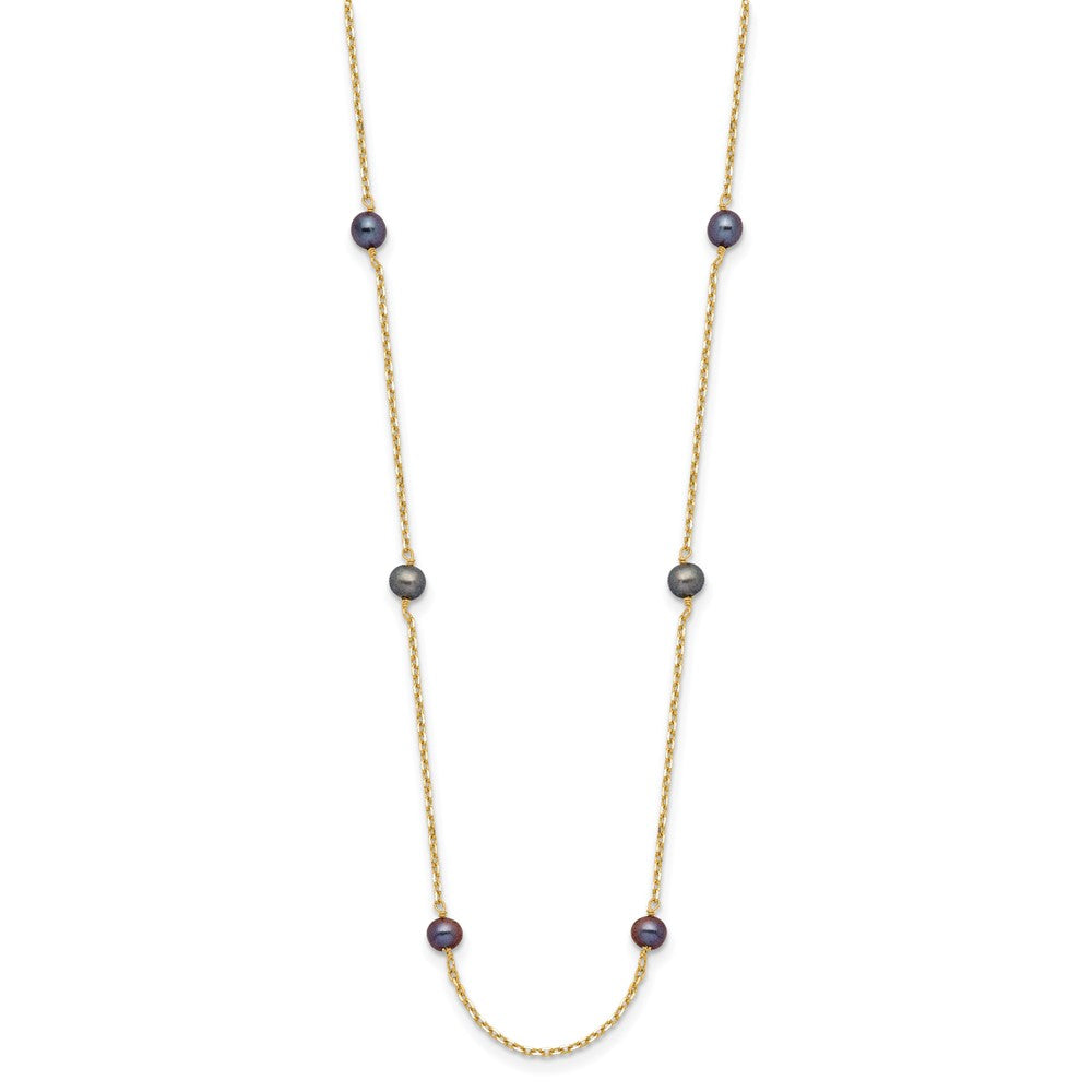 14k 5-6mm Black Near-Round Freshwater Cultured Pearl 9-Station 18 inch Necklace