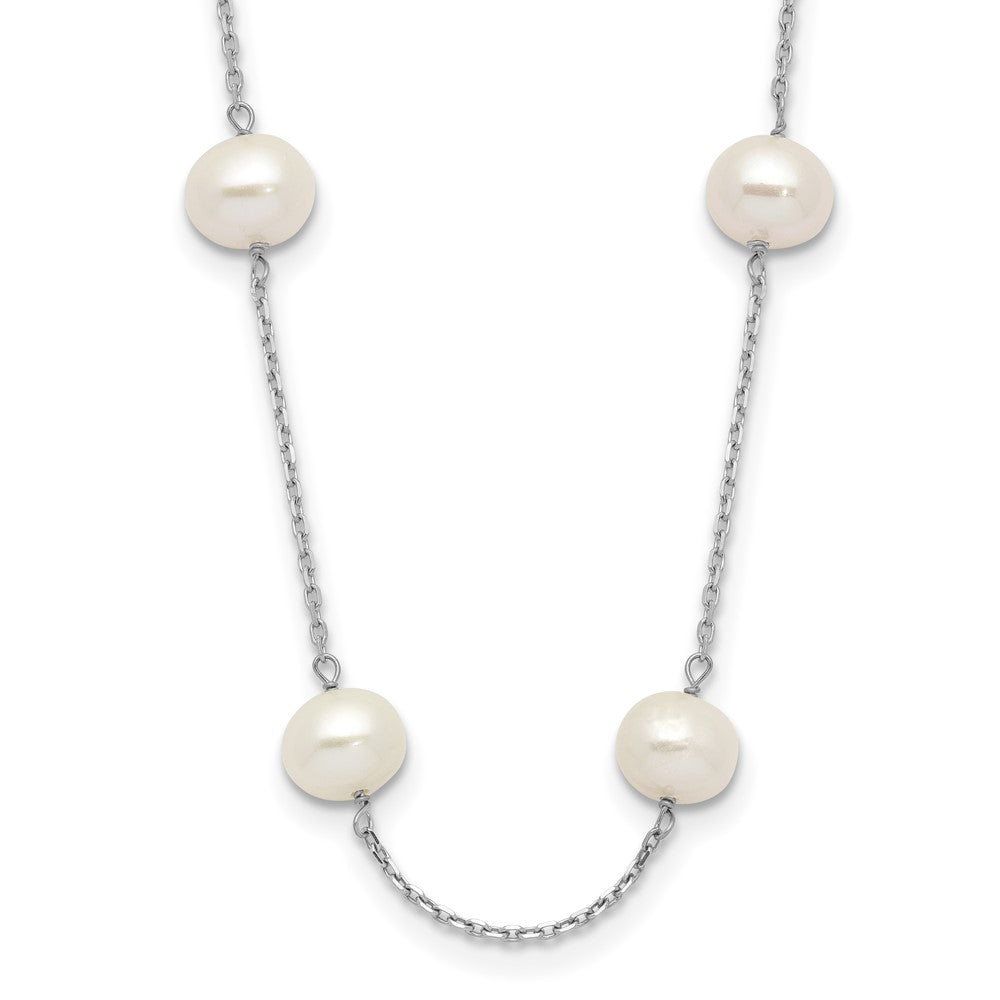 14k White Gold 6-7mm White Near-Round Freshwater Cultured Pearl 12-Station 16 inch Necklace