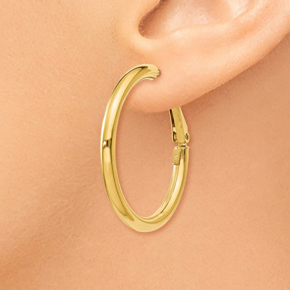 14k 3x32mm Polished Round Omega Back Tube Hoop Earrings