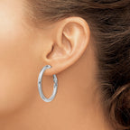 14k White Gold 3x32mm Polished Round Omega Back Tube Hoop Earrings