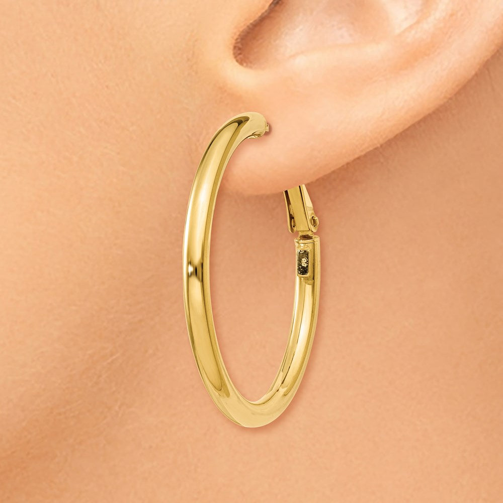 14k 3x36mm Polished Round Omega Back Tube Hoop Earrings