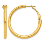 14k 3x36mm Polished Round Omega Back Tube Hoop Earrings