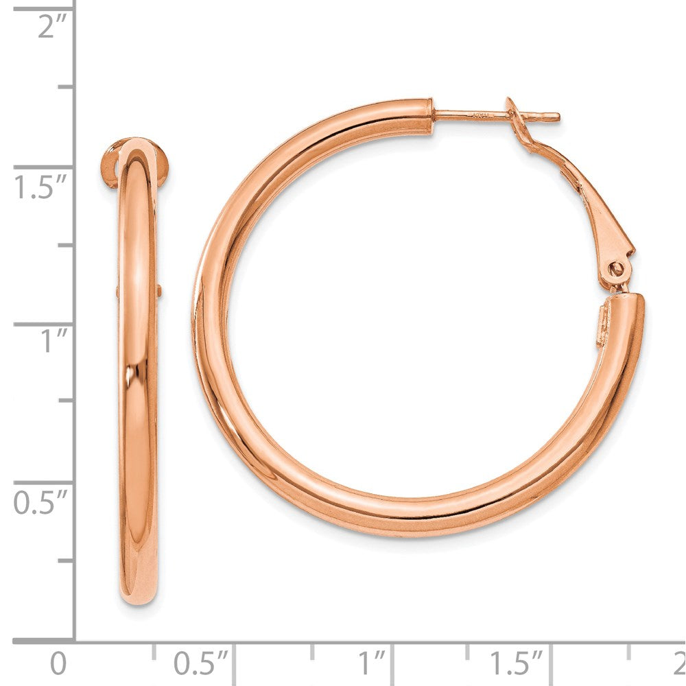 14k Rose Gold 3x36mm Polished Round Omega Back Tube Hoop Earrings