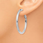 14k White Gold 3x36mm Polished Round Omega Back Tube Hoop Earrings