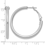 14k White Gold 3x36mm Polished Round Omega Back Tube Hoop Earrings