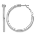 14k White Gold 3x36mm Polished Round Omega Back Tube Hoop Earrings