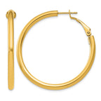 14k 3x41mm Polished Round Omega Back Tube Hoop Earrings