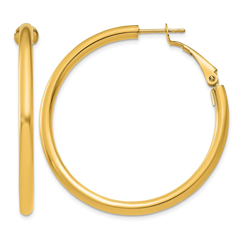 14k 3x41mm Polished Round Omega Back Tube Hoop Earrings