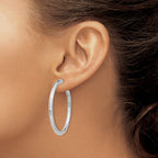 14k White Gold 3x41mm Polished Round Omega Back Tube Hoop Earrings