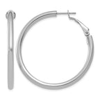 14k White Gold 3x41mm Polished Round Omega Back Tube Hoop Earrings