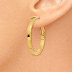 14k 3x30mm Polished Square Tube Omega Back Round Hoop Earrings