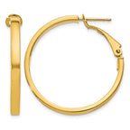 14k 3x30mm Polished Square Tube Omega Back Round Hoop Earrings