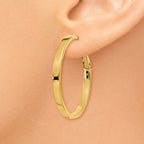 14k 3x35mm Polished Square Tube Omega Back Round Hoop Earrings