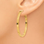 14k 3x40mm Polished Square Tube Omega Back Round Hoop Earrings