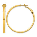 14k 3x40mm Polished Square Tube Omega Back Round Hoop Earrings