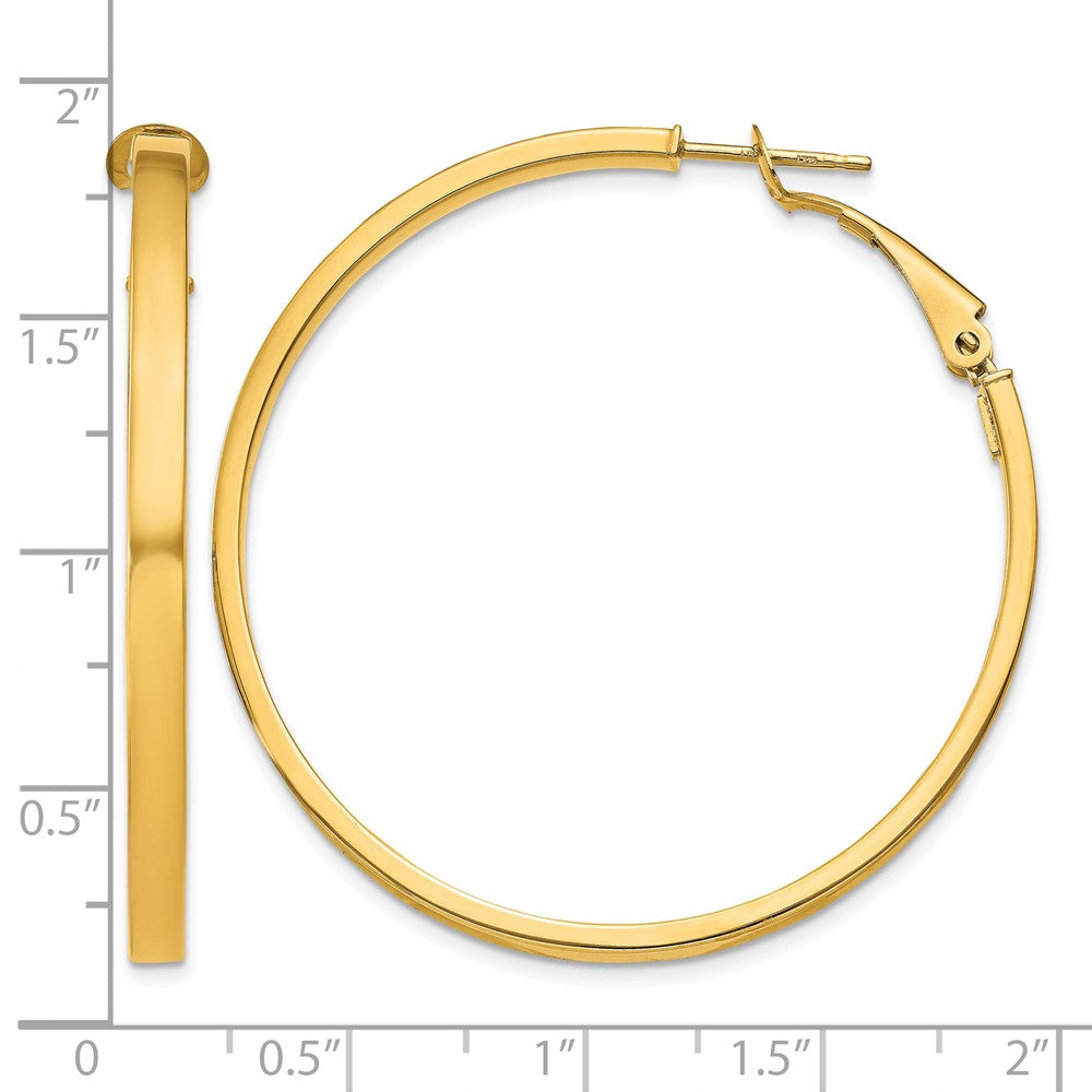 14k 3x45mm Polished Square Tube Omega Back Round Hoop Earrings