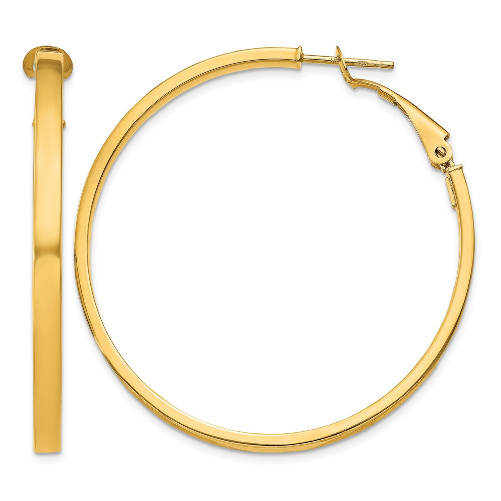 14k 3x45mm Polished Square Tube Omega Back Round Hoop Earrings