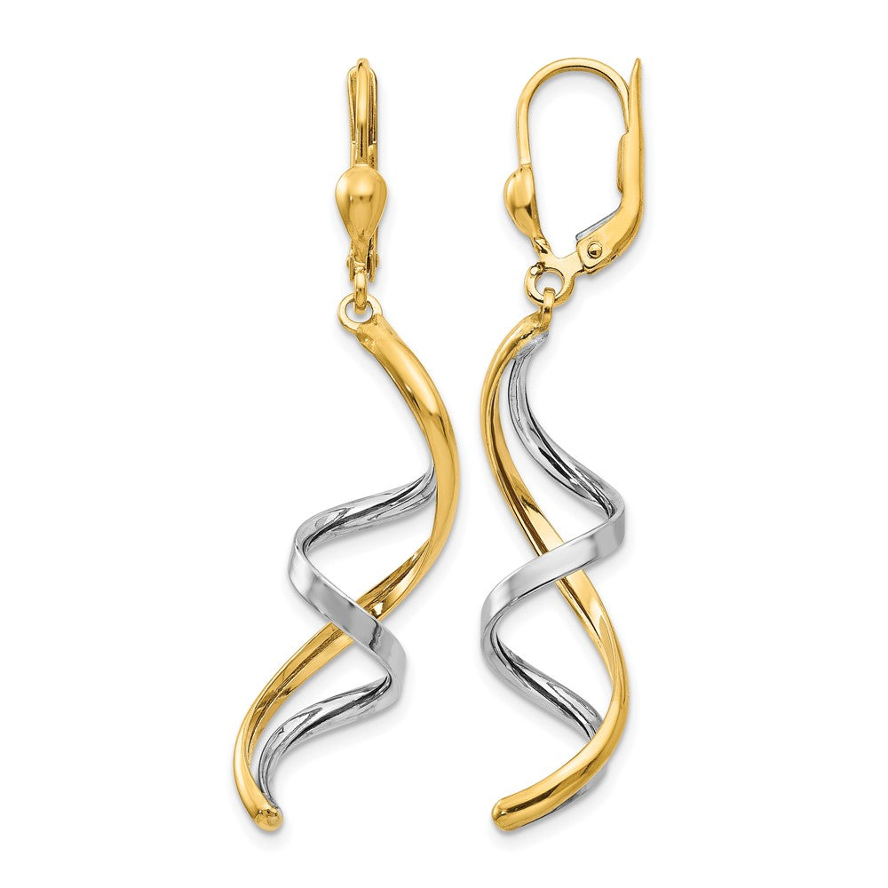 14K Two-tone Spiral Dangle Leverback Earrings