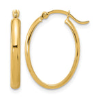 14K 3x23mm Oval Tube Hoop Earrings
