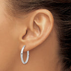 14K White Gold 3x23mm Oval Tube Hoop Earrings
