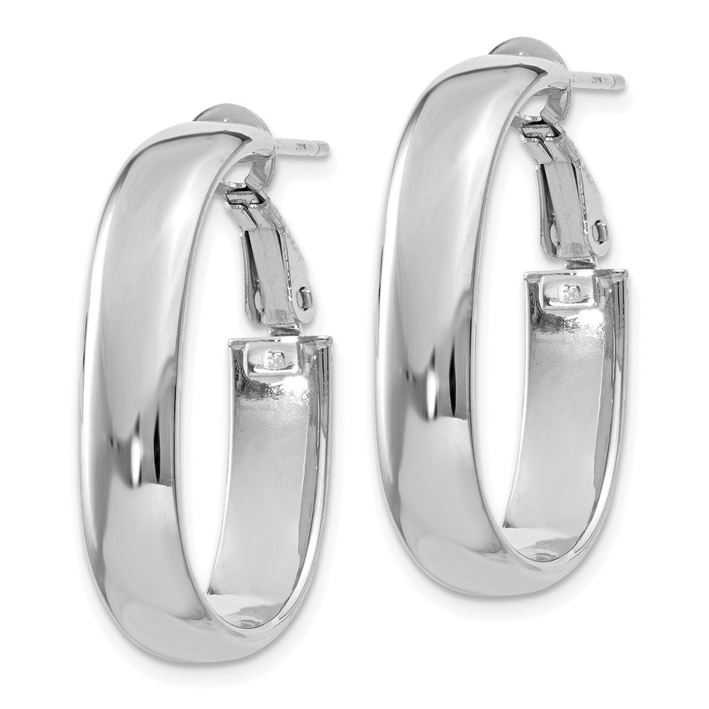 14k White Gold 6x27mm Polished Oval Omega Back Tube Hoop Earrings