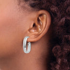 14k White Gold 6x27mm Polished Oval Omega Back Tube Hoop Earrings
