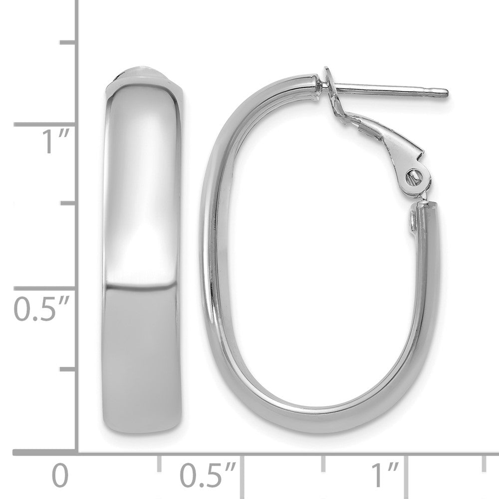 14k White Gold 6x27mm Polished Oval Omega Back Tube Hoop Earrings