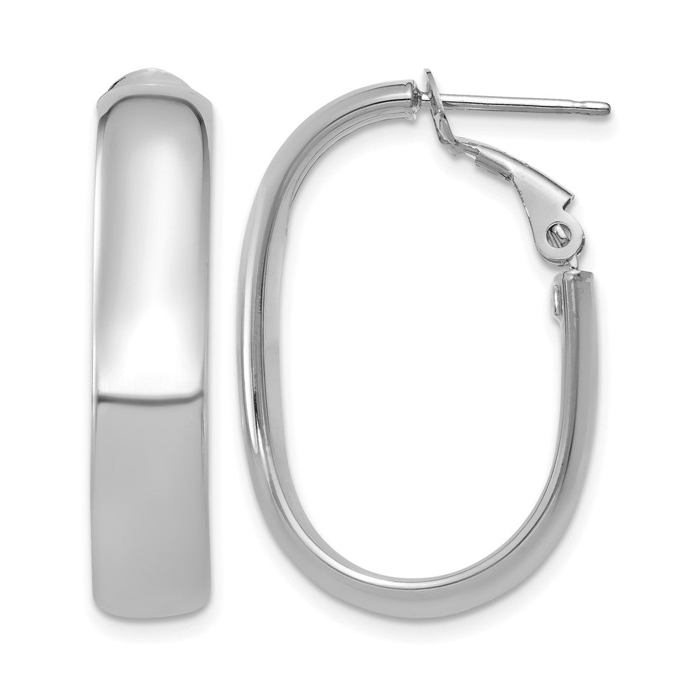 14k White Gold 6x27mm Polished Oval Omega Back Tube Hoop Earrings