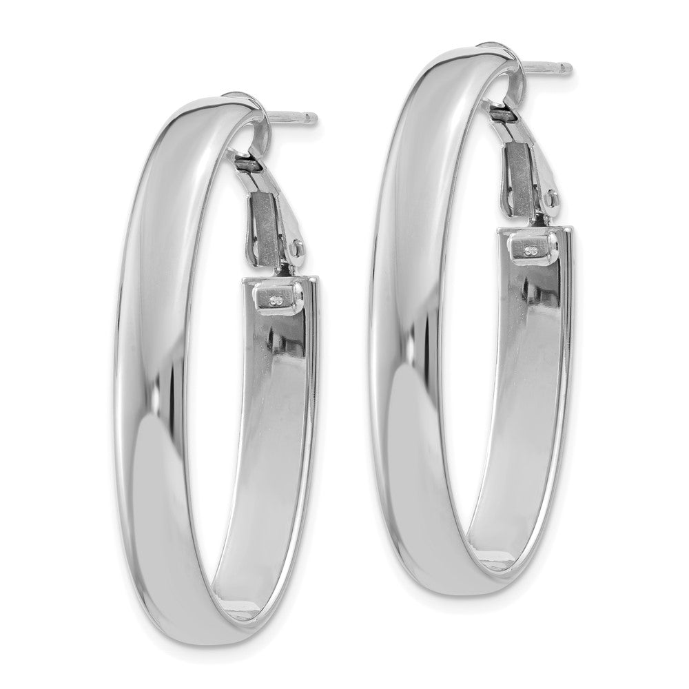 14k White Gold 6x34mm Polished Oval Omega Back Tube Hoop Earrings
