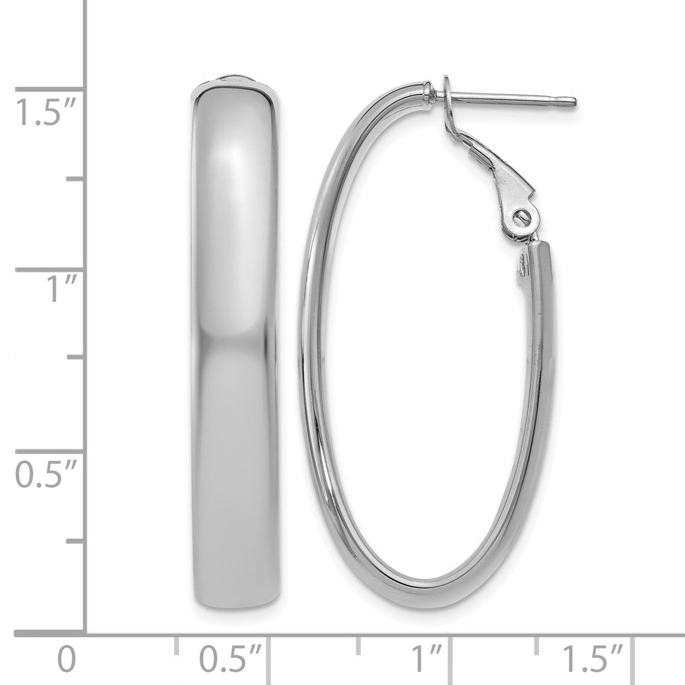 14k White Gold 6x34mm Polished Oval Omega Back Tube Hoop Earrings