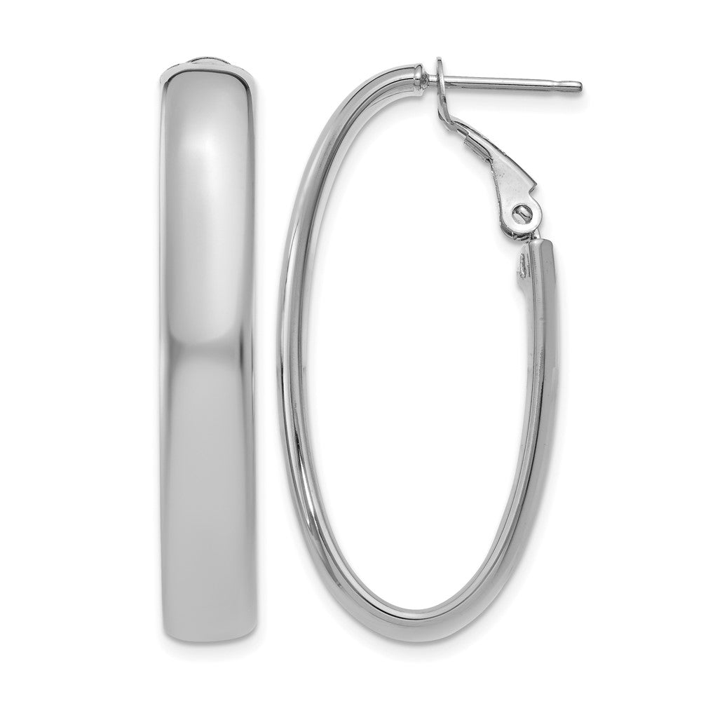 14k White Gold 6x34mm Polished Oval Omega Back Tube Hoop Earrings