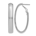 14k White Gold 6x34mm Polished Oval Omega Back Tube Hoop Earrings