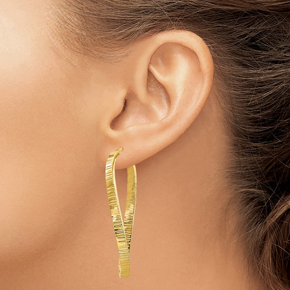 14k 4mm Textured Twisted Oval Hoop Earrings