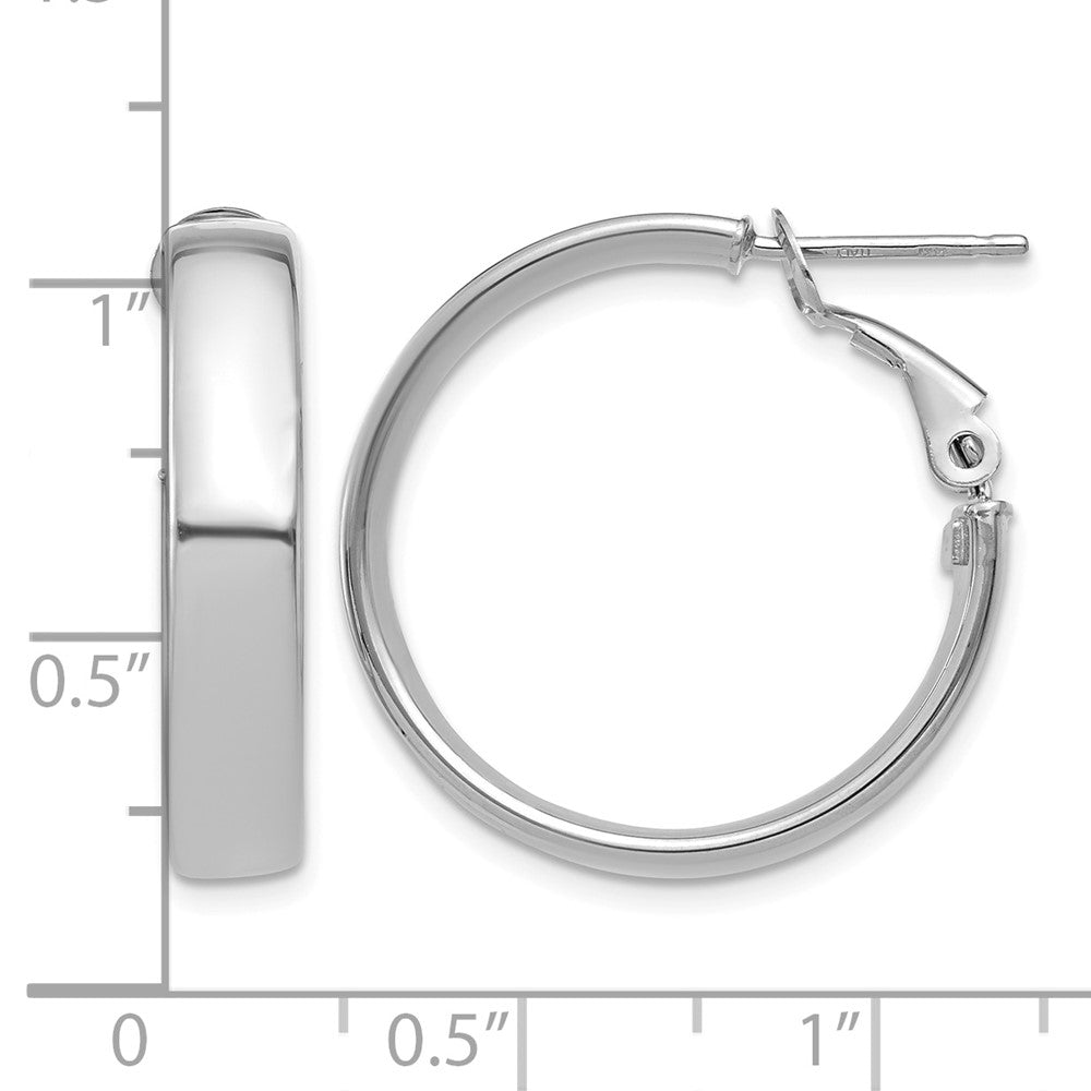 14k White Gold 5x24mm Polished Flat Tube Omega Back Hoop Earrings