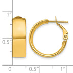 14k 6.75x19mm Polished Flat Tube Omega Back Hoop Earrings