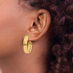 14k 7x28mm Polished Oval Omega Back Tube Hoop Earrings