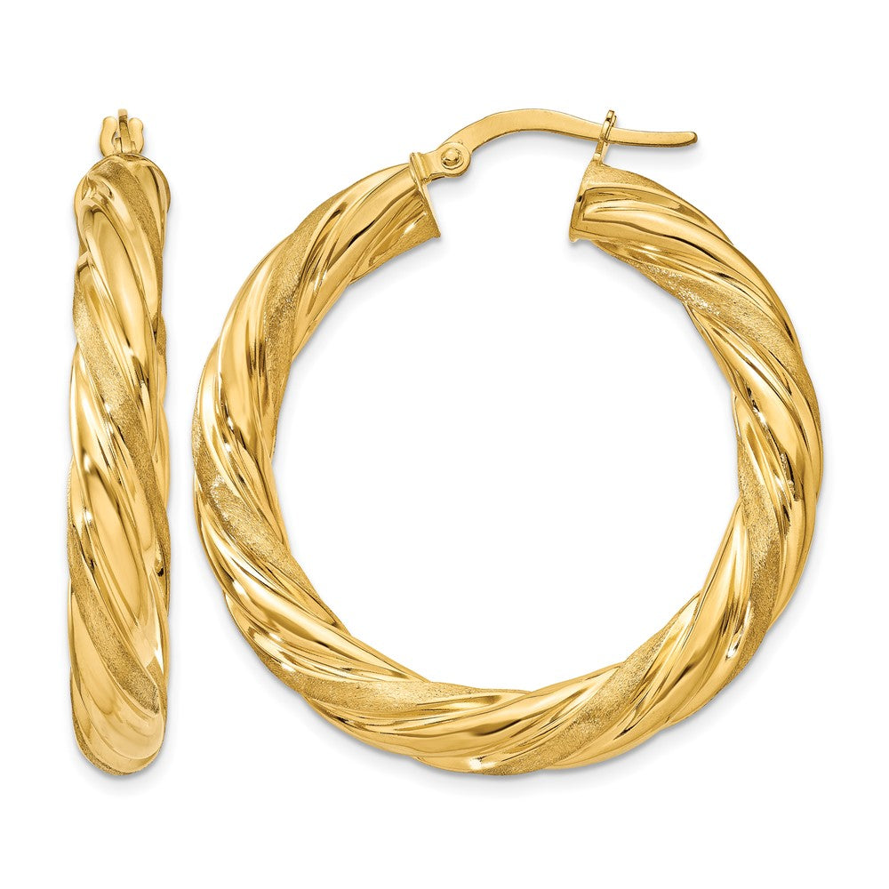 14k 5mm Satin & Polished Twisted Hoop Earrings