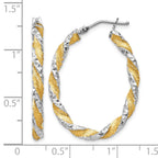 14k White Gold & Yellow Rhodium Twisted D/C Oval Hoop Earrings