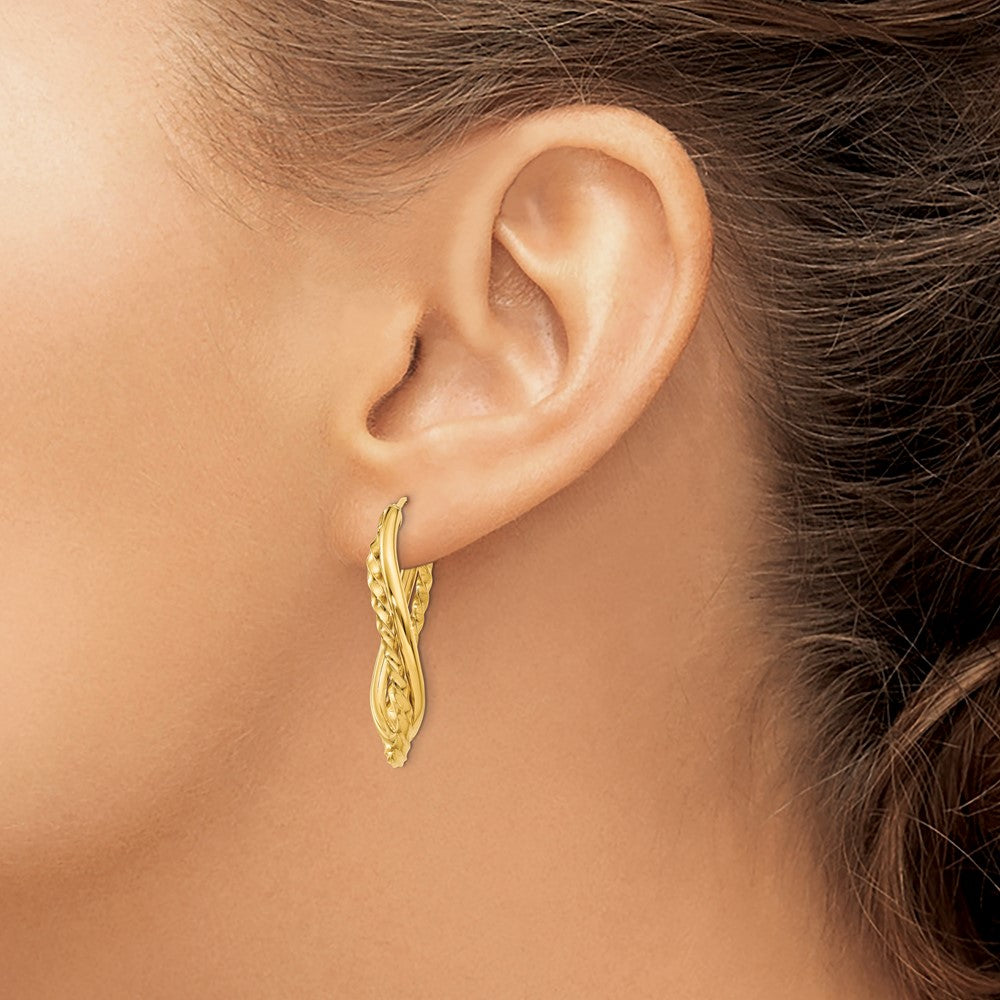 14k Textured and Polished Twist Oval Hoop Earrings
