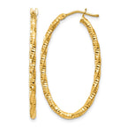14ky 2mm Diamond-cut Oval Hoop Earrings