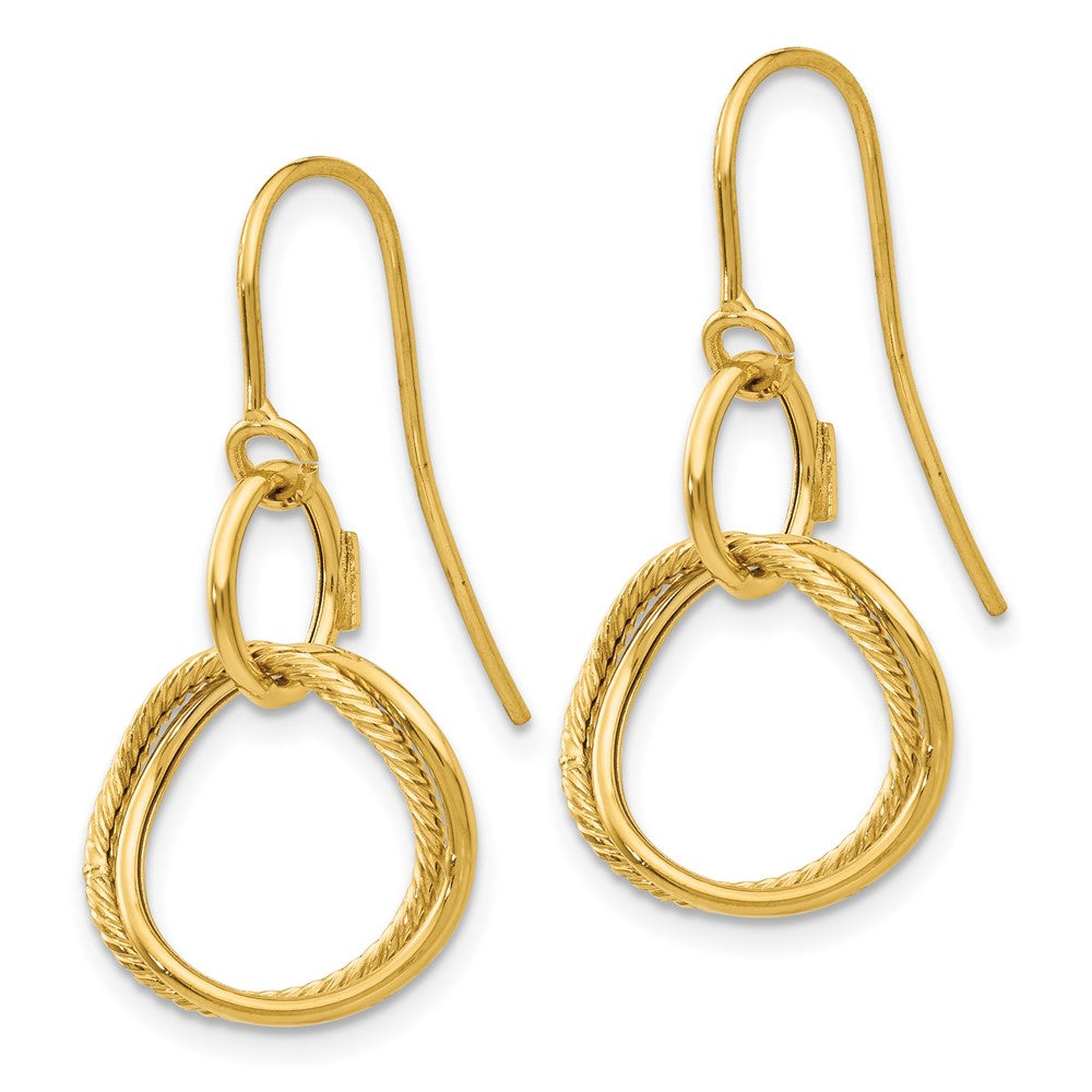 14K Small Twisted Circle Dangle French Hook Earrings